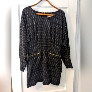 French Connection Black cotton/polyester blend mini dress with gold pattern
